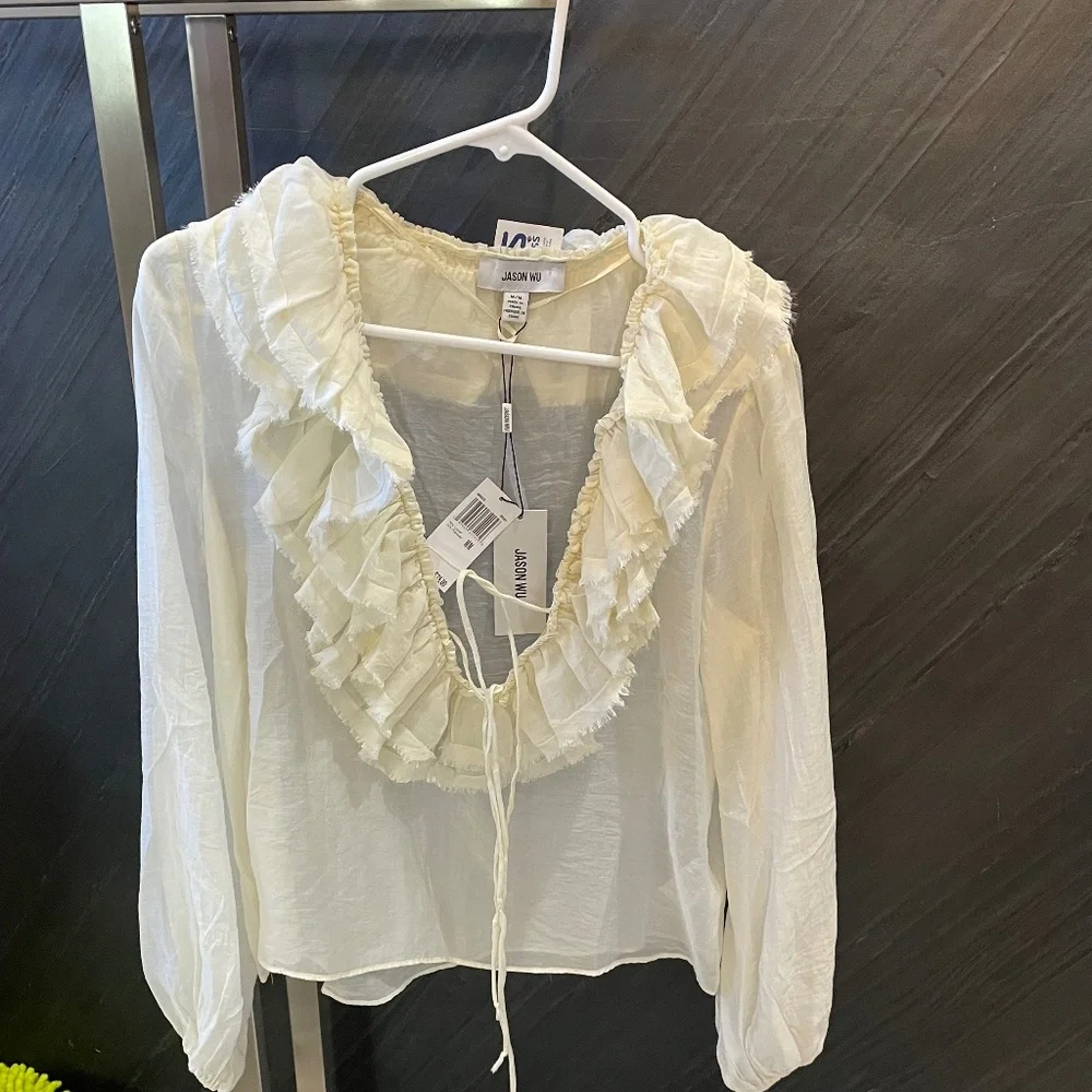 NWT Jason Wu Ivory Ruffle shirt, Size M - Picture 3 of 4